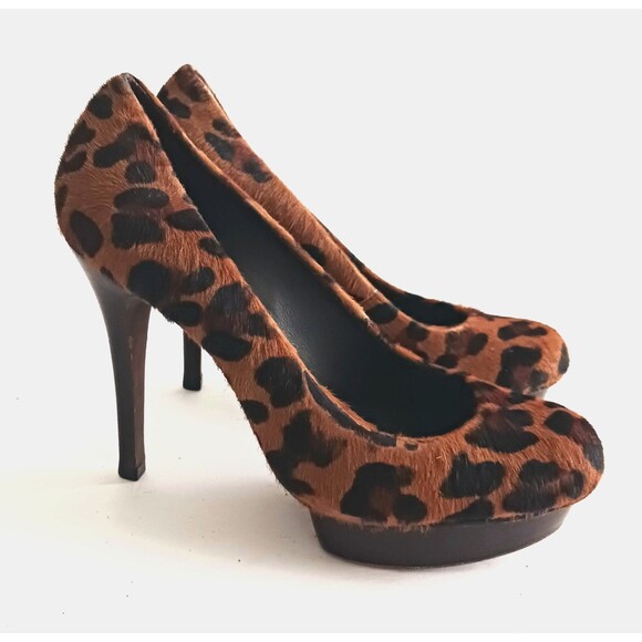 Tory Burch Camille Leopard Calf Hair Platform High Heel Pump 7M Dustbag - Picture 3 of 14